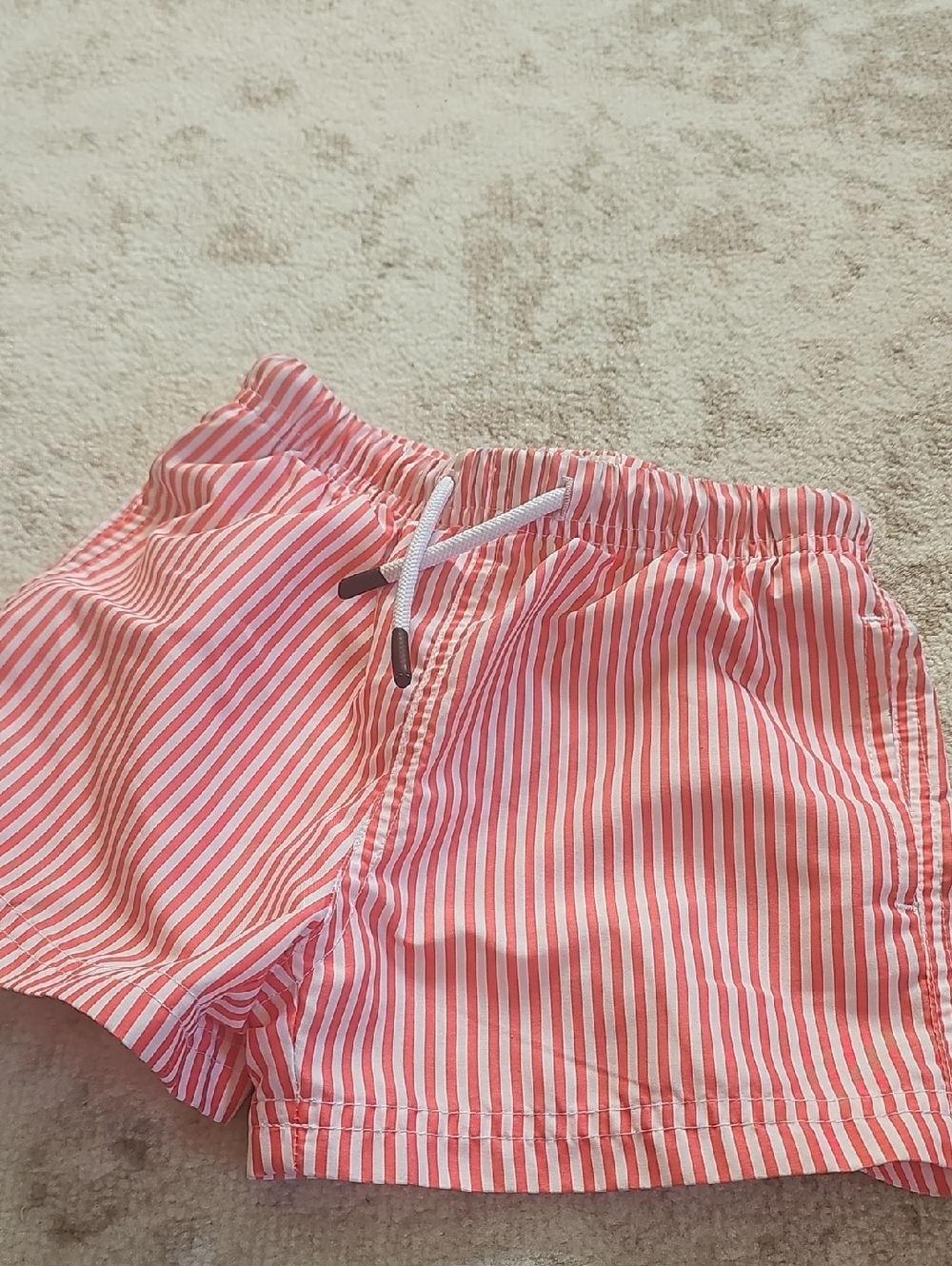 Red and White Striped Swim Shorts